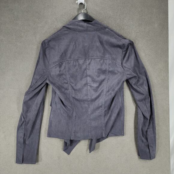 Kut from Kloth M Womens Faux Suede Leather Moto Jacket Gray Stretch punk preppy - Picture 2 of 13